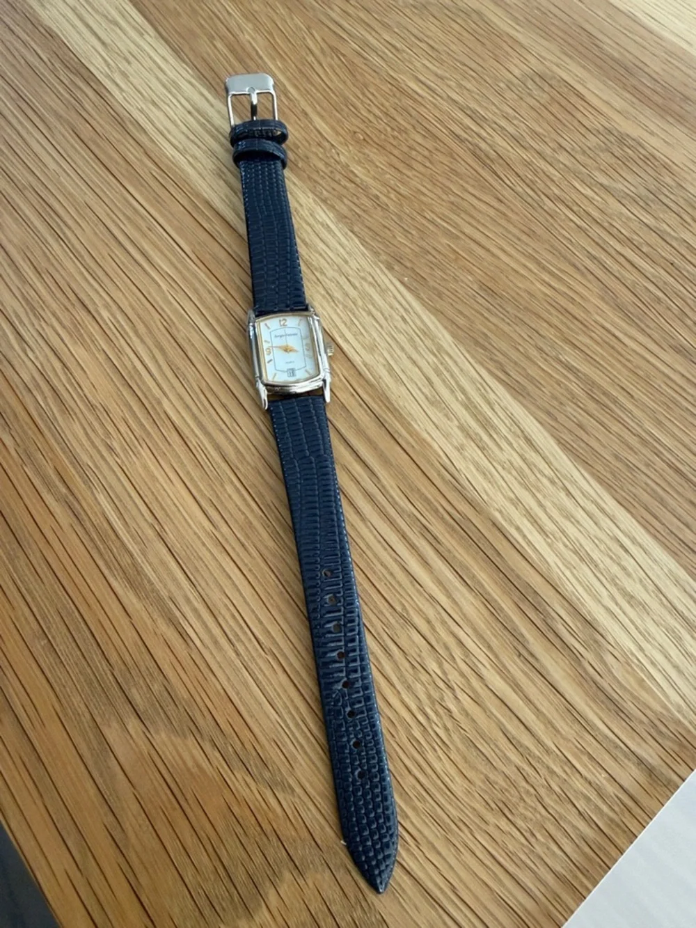 Vintage Sergio Valente Watch, Time & Date. New Battery & Blue Leather Band